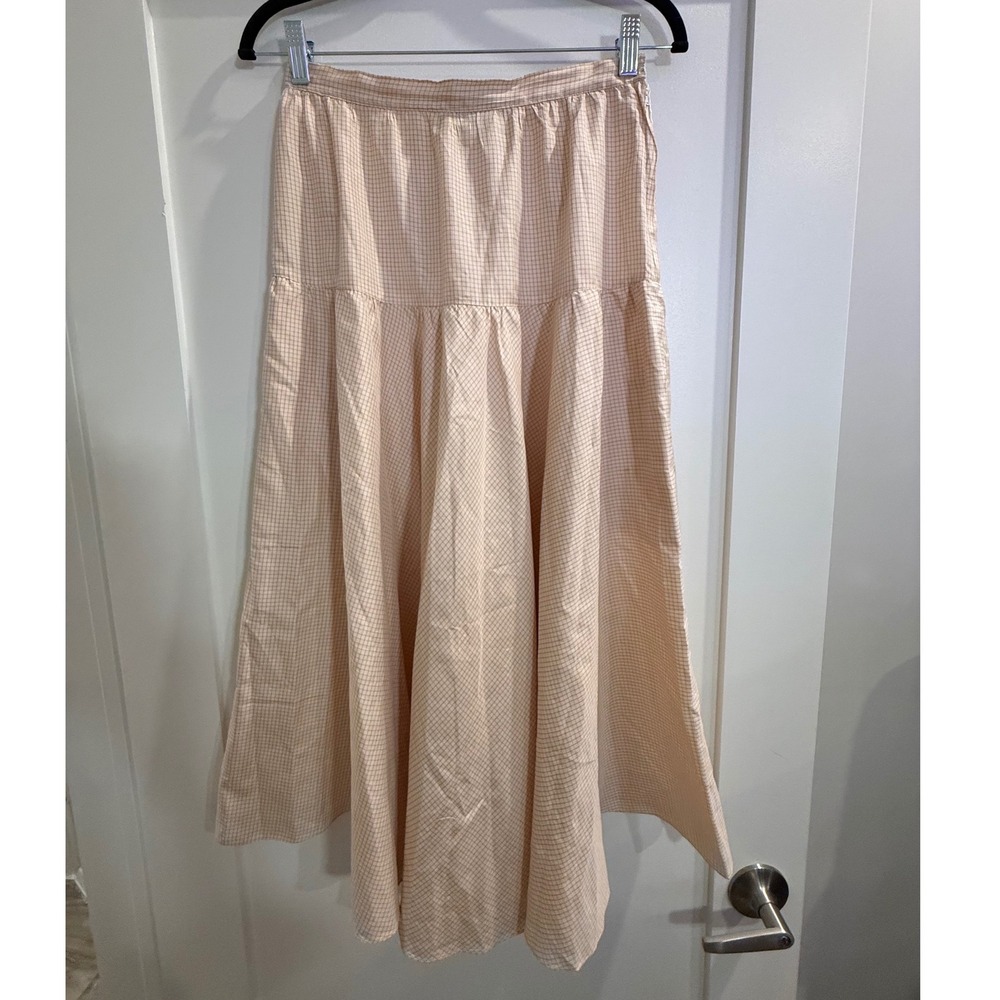 Charlotte Ford II Vintage 100% Silk Grid Plaid‎ Tiered Midi Skirt